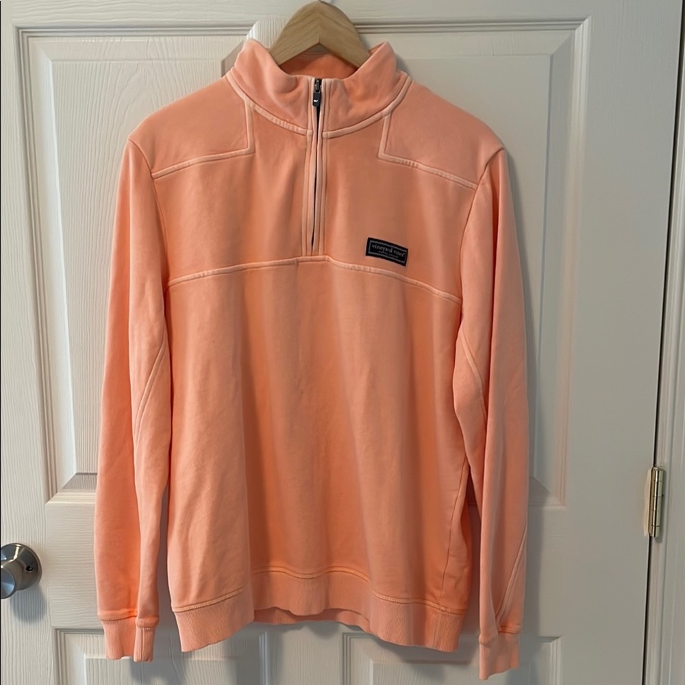 Vineyard Vines Orange Zip Up Sweater with Stand-Up Collar